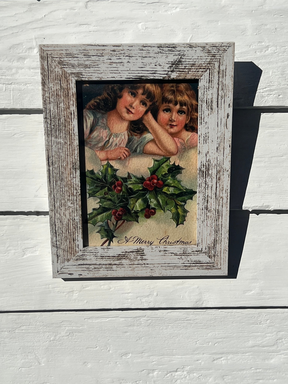 Framed Giclee of Victorian Children and a Lovely Sprig of Holly