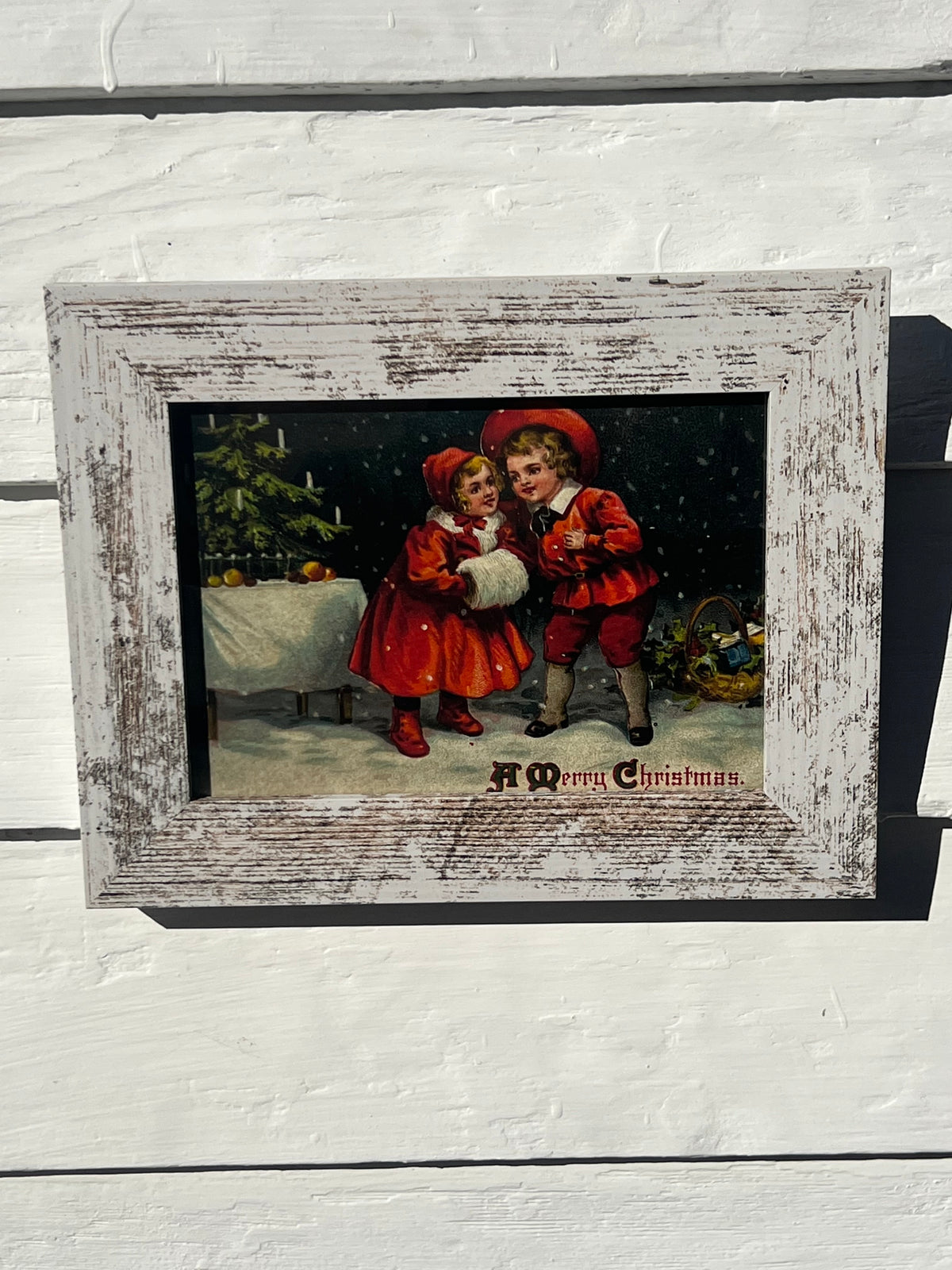 Framed Giclee of Victorian Children Dressed Up for Christmas Next to a Christmas Tree