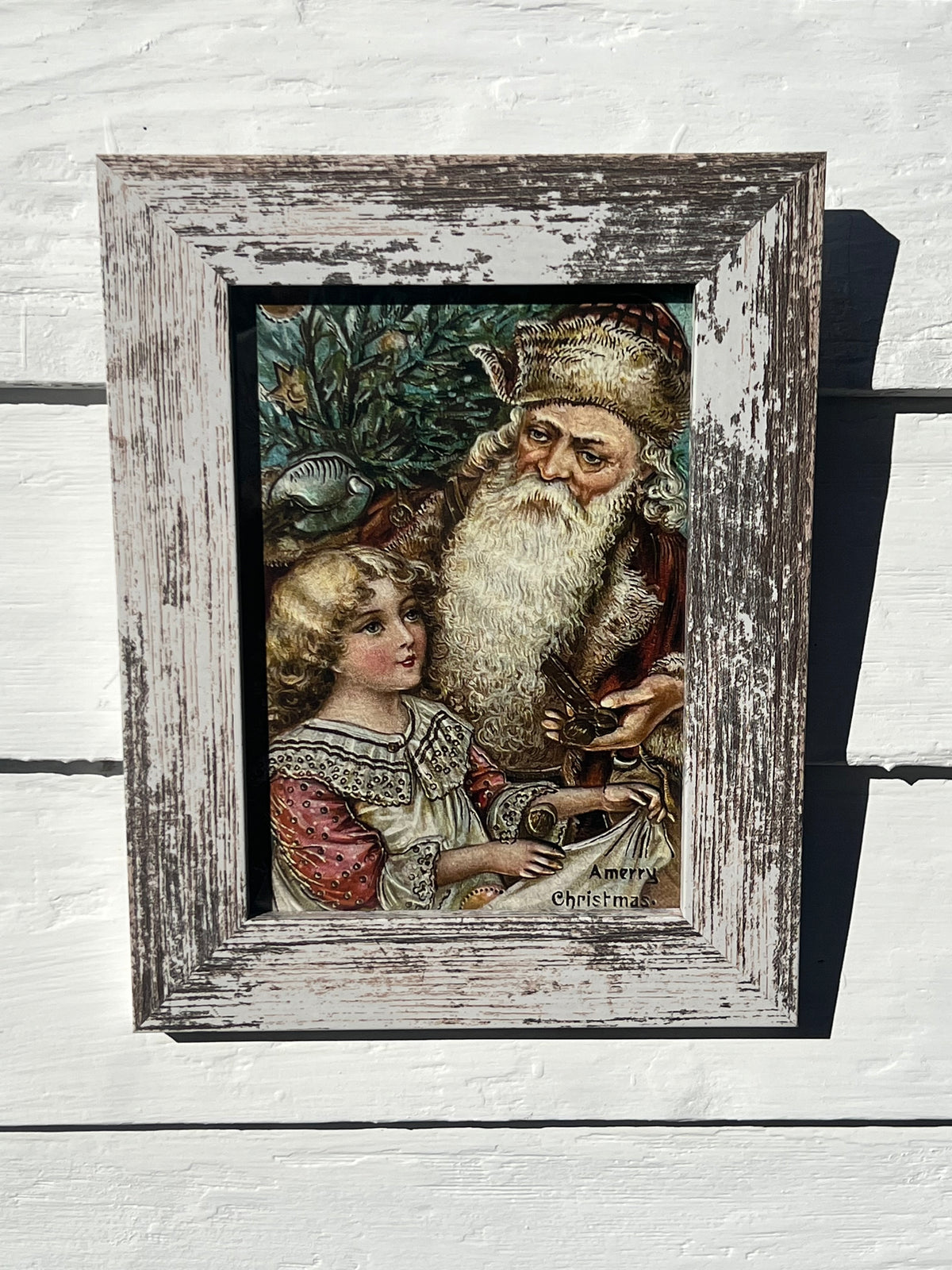 Framed Giclee of Victorian Santa and Small Girl Near the Christmas Tree - A Merry Christmas