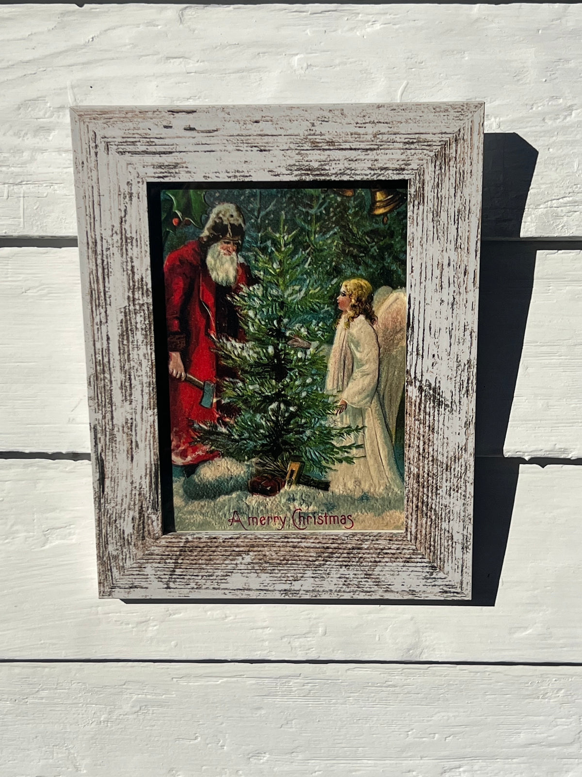 Framed Giclee of Victorian Father Christmas with Angel Next to a Christmas Tree