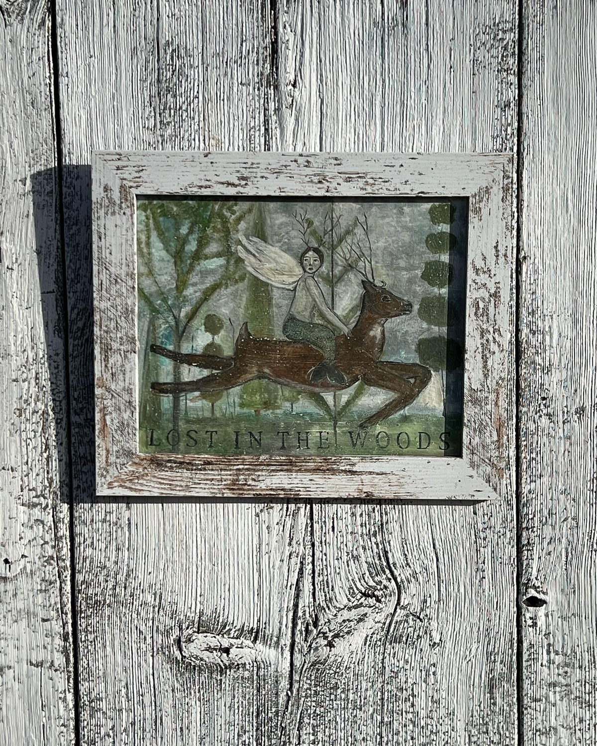 Framed Giclee of an Angel Mermaid with a Deer - Lost in the Woods