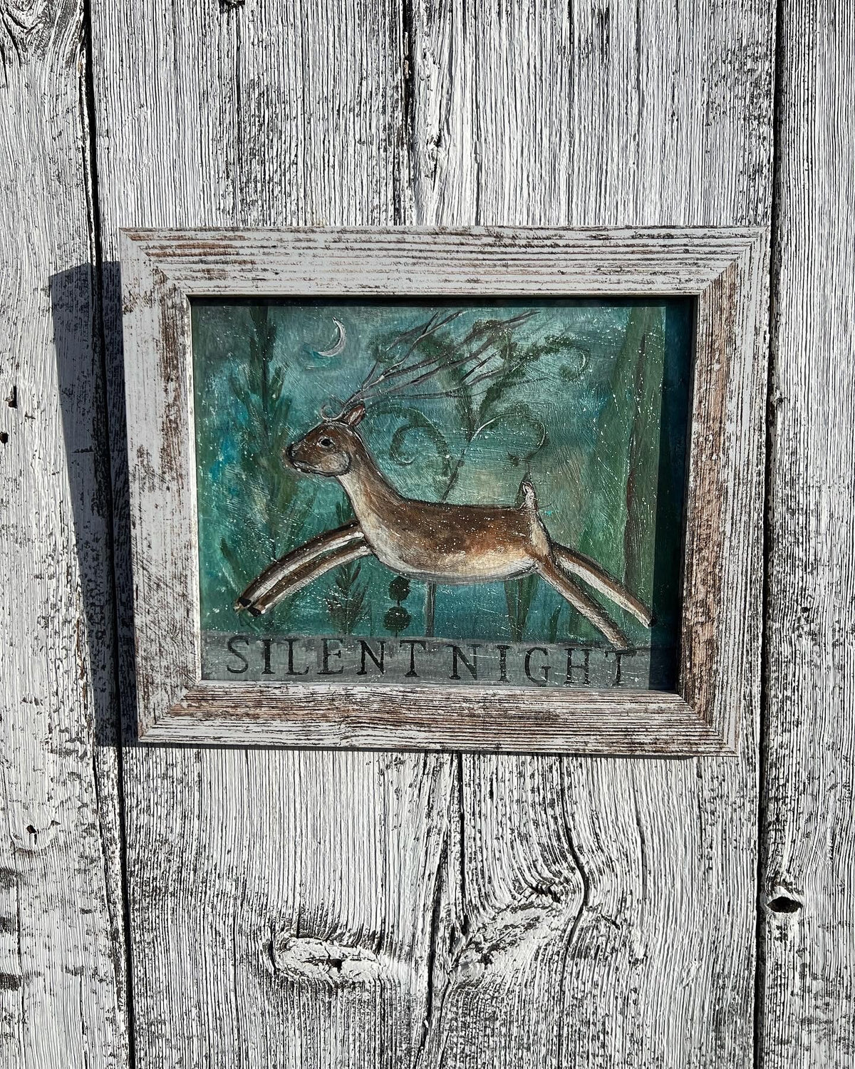Framed Giclee of Leaping Reindeer - Silent Night