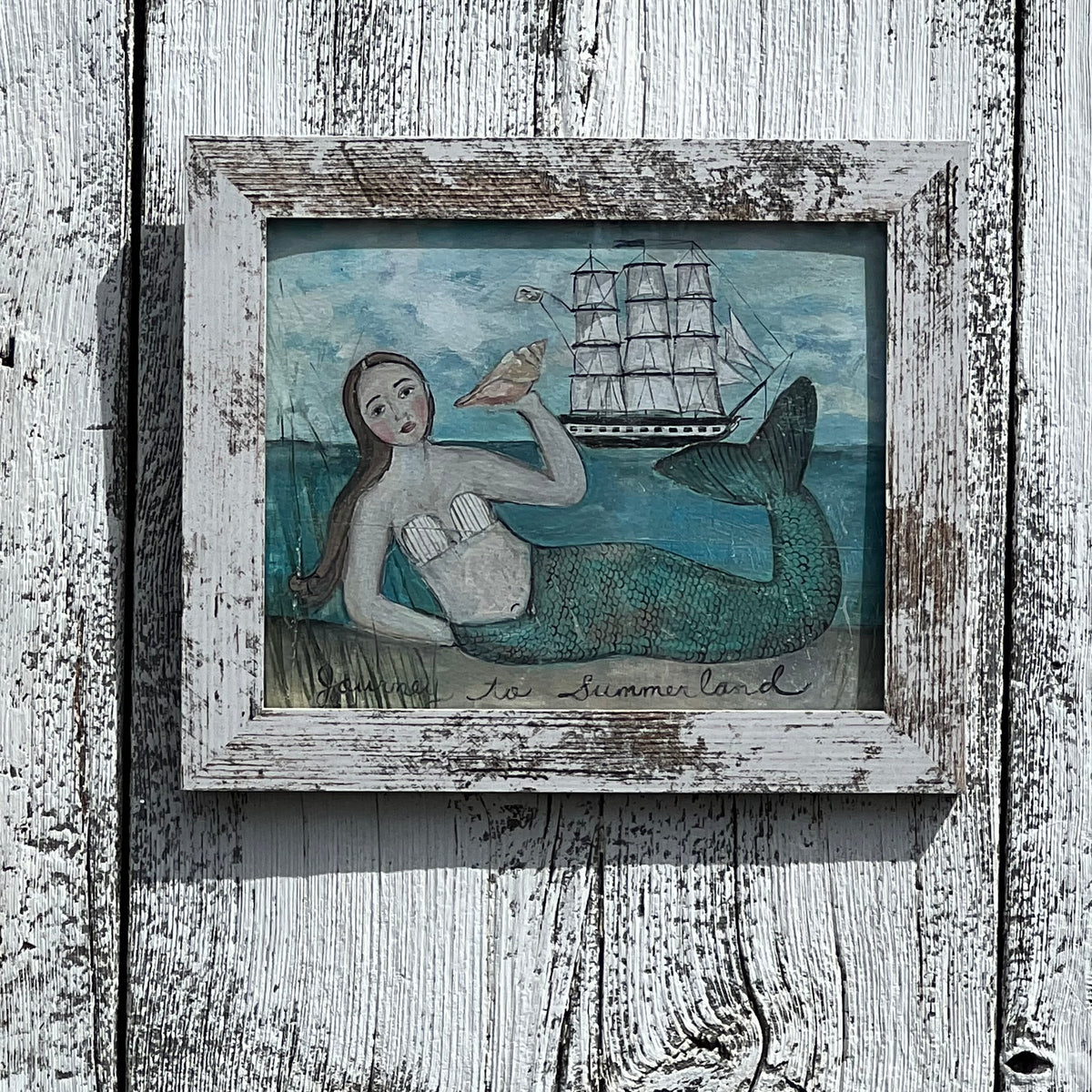 Framed Giclee of a Mermaid Along the Coast - Journey to Summerland