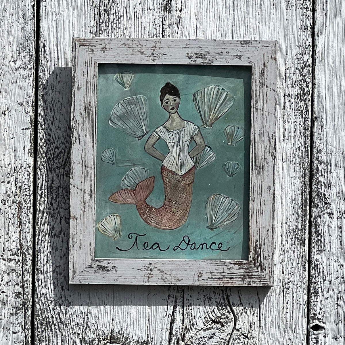 Framed Giclee of a Mermaid Among Scallop Shells at a Tea Dance