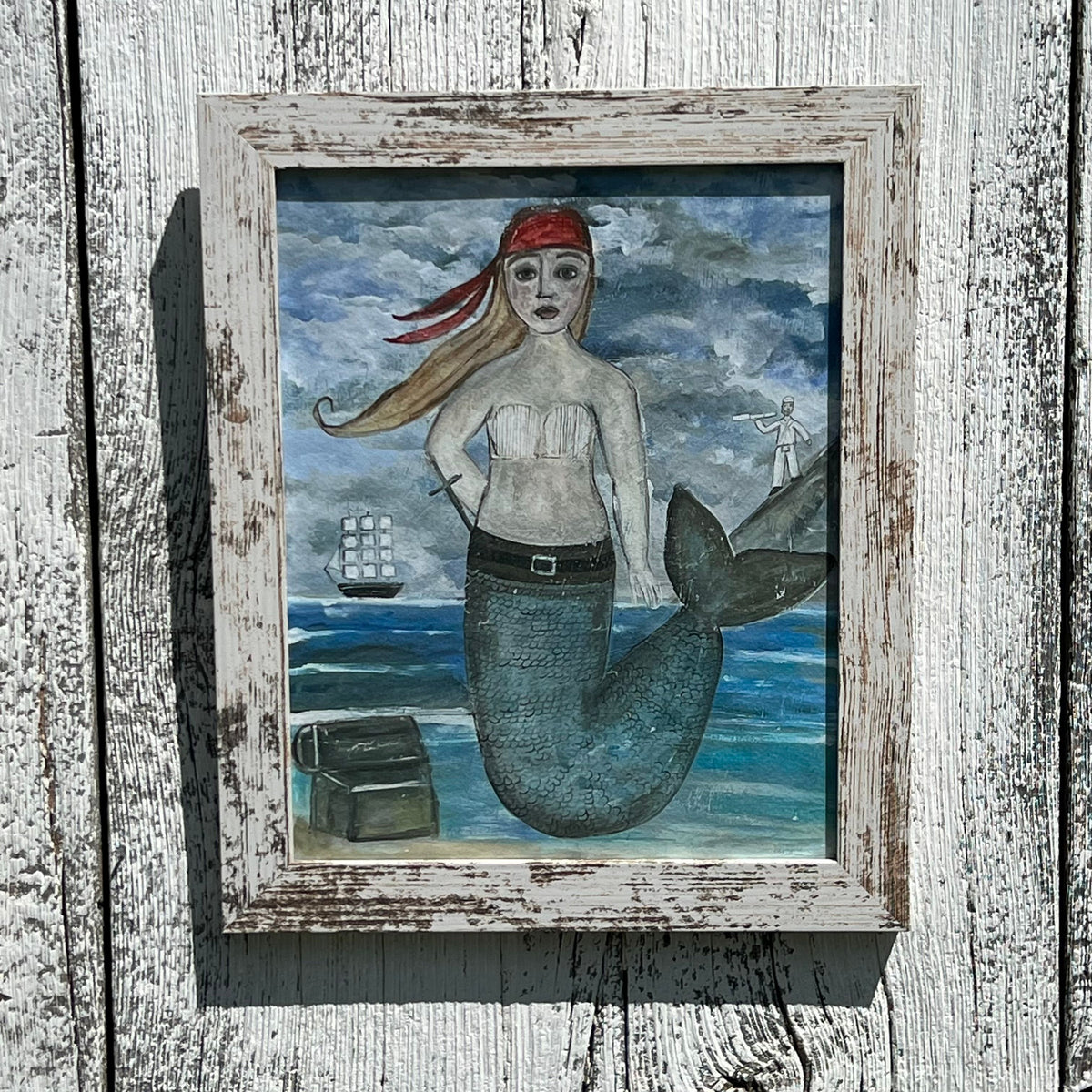 Framed Giclee of Pirate Mermaid Along the Coast