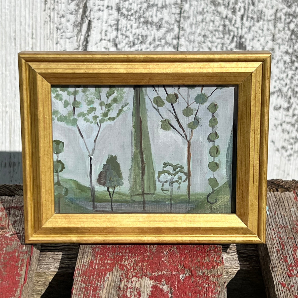Framed Mini Rectangular Giclee of Garden Landscape with Topiaries - Tabletop