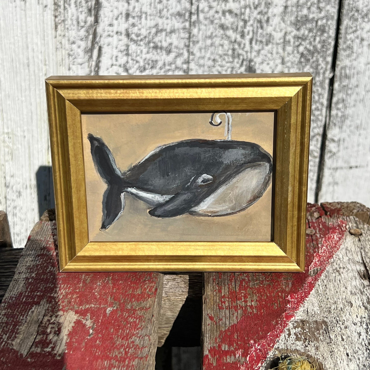 Framed Rectangular Giclee of Spouting Whale - Tabletop