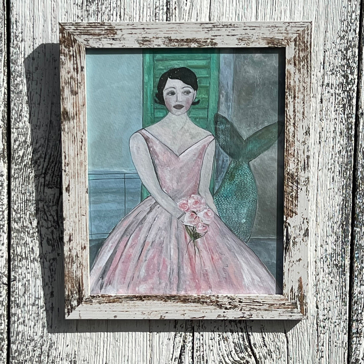 Framed Giclee of Mermaid in a Pink Dress