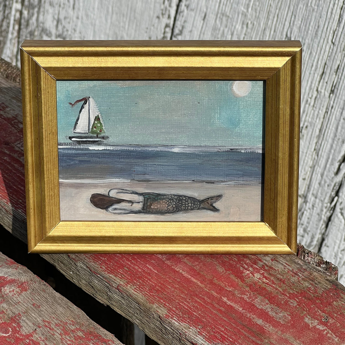 Framed Mini Rectangular Giclee of Mermaid on the Beach - Tabletop