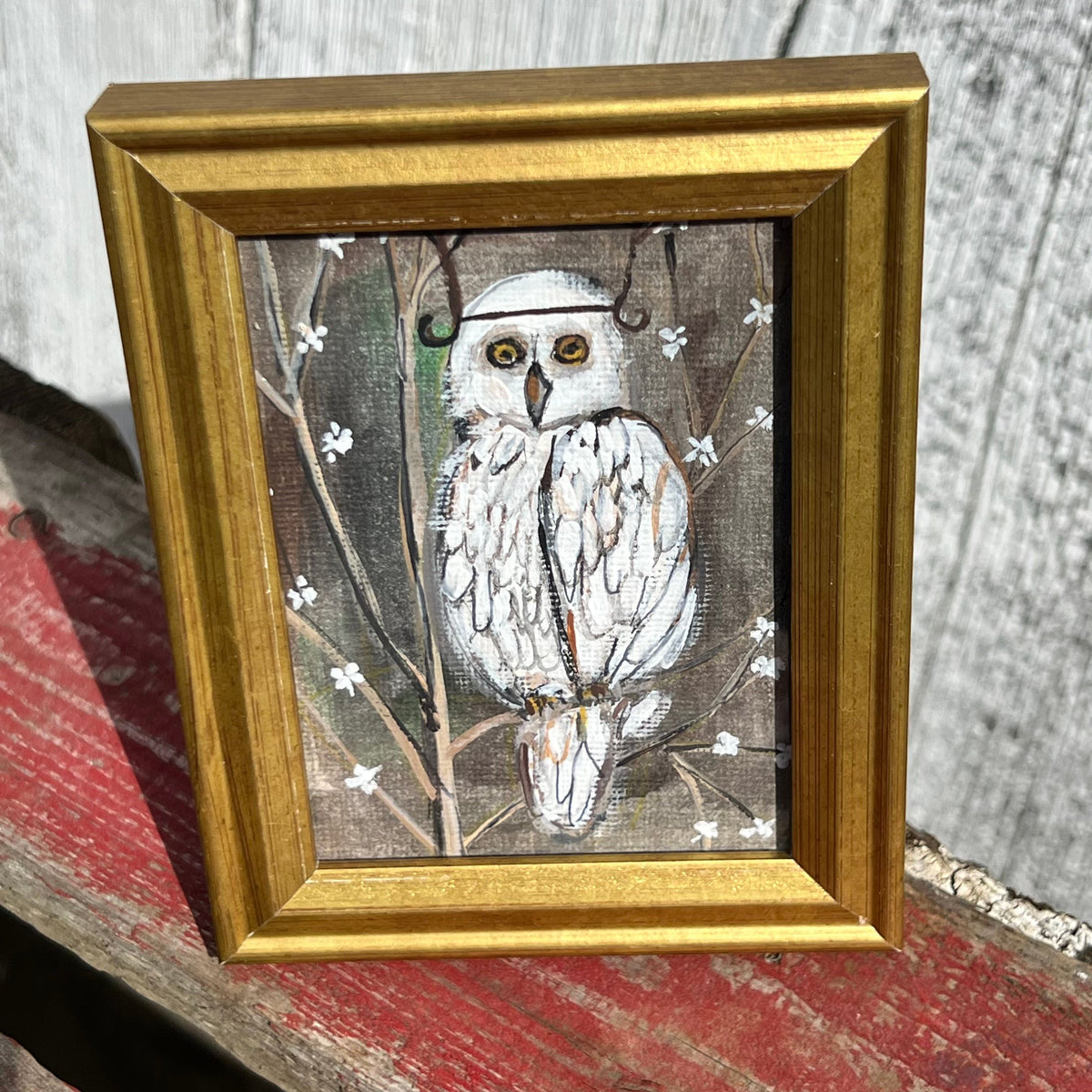 Framed Mini Rectangular Giclee of Owl in the Woods - Tabletop