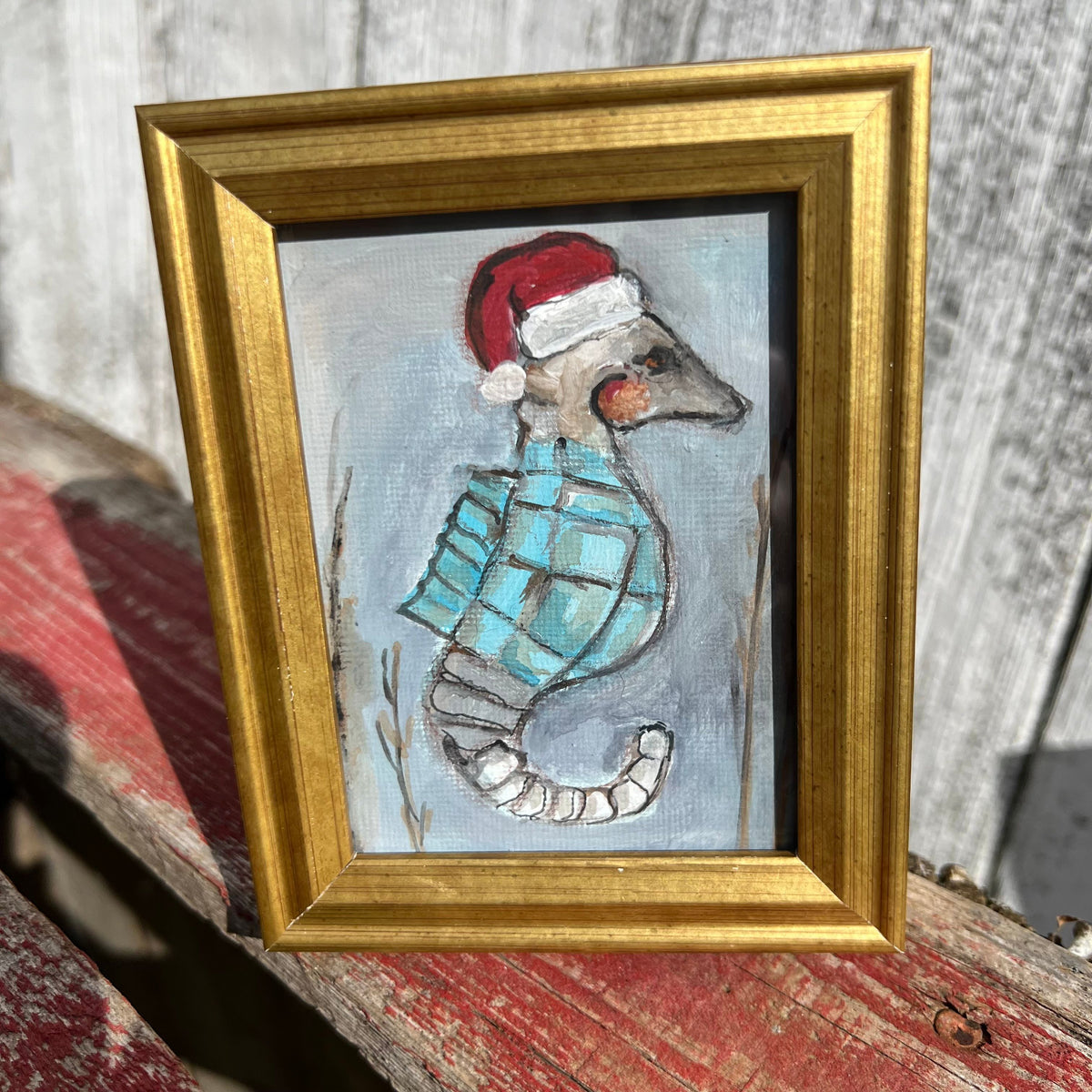 Framed Mini Rectangular Giclee of Seahorse Santa - Tabletop