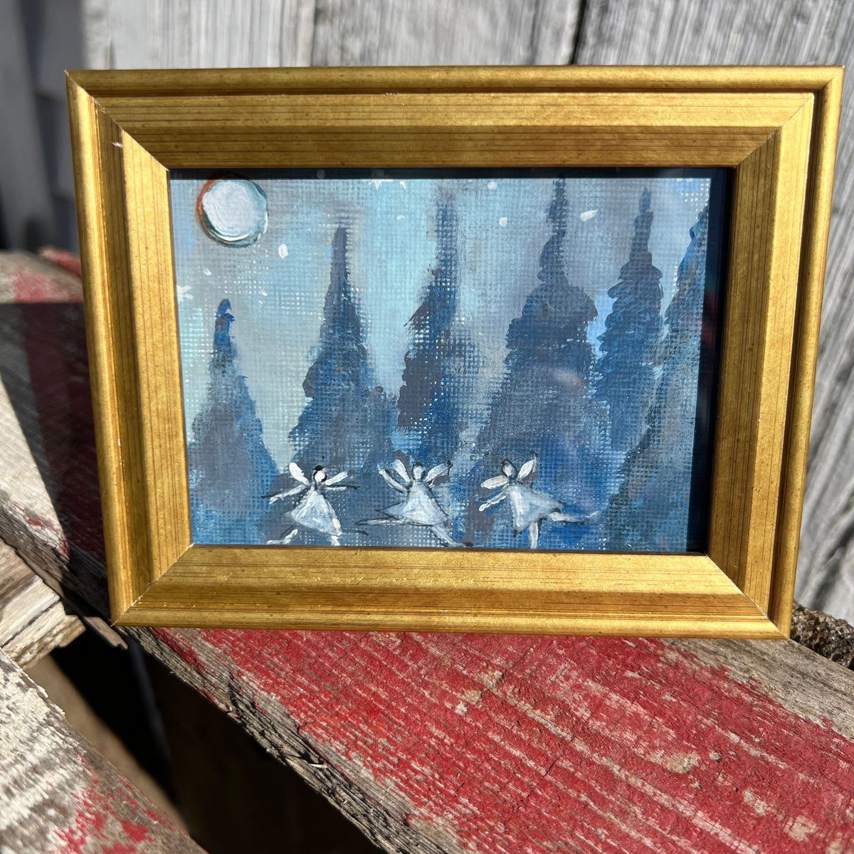 Framed Mini Rectangular Giclee of Dance of the Snow Fairies on Moonlit Night - Tabletop