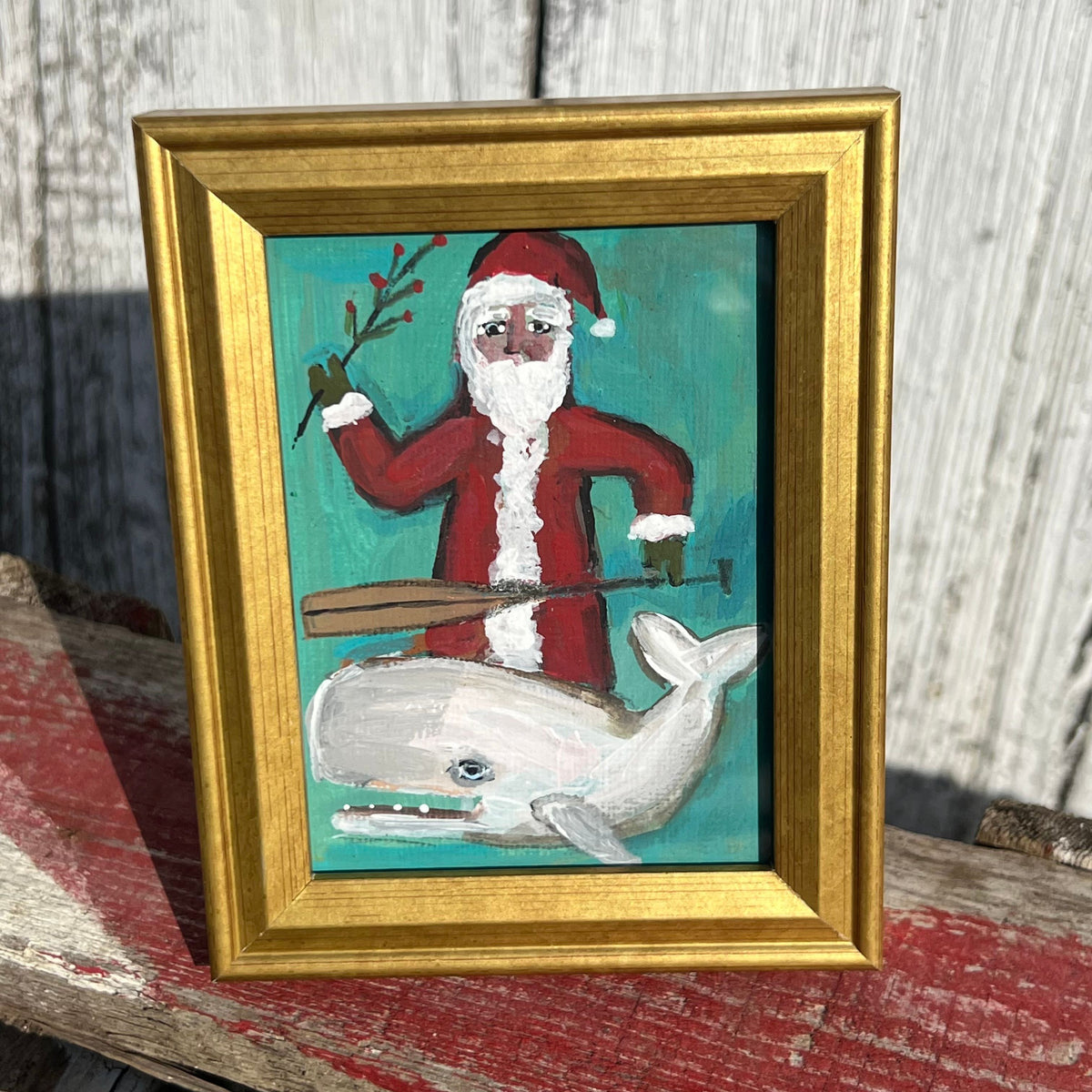 Framed Mini Rectangular Giclee of Santa and Whale - Tabletop