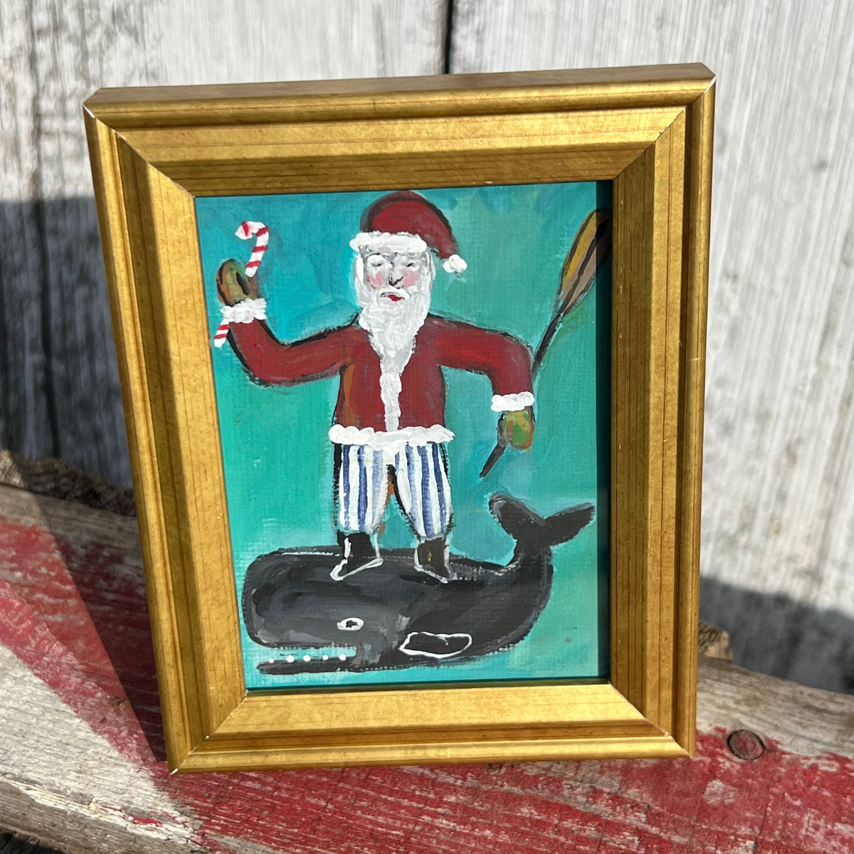 Framed Mini Rectangular Giclee of Santa and Whale - Tabletop