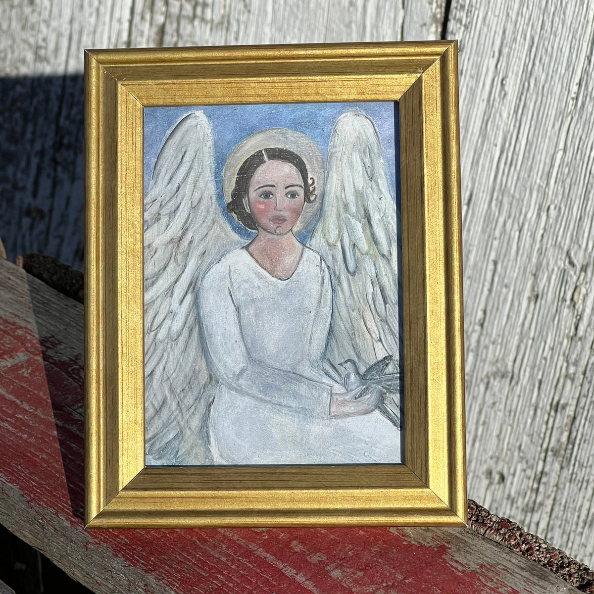Framed Mini Rectangular Giclee of Holiday Angel and Dove - Tabletop