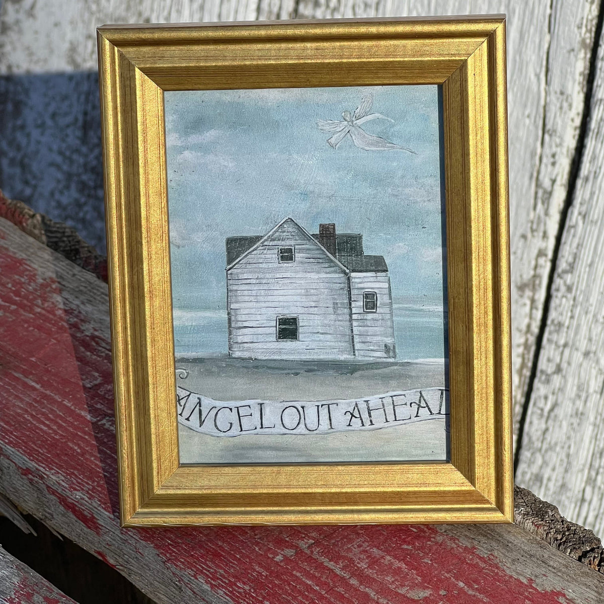 Framed Mini Rectangular Giclee of Angel out Ahead - Tabletop