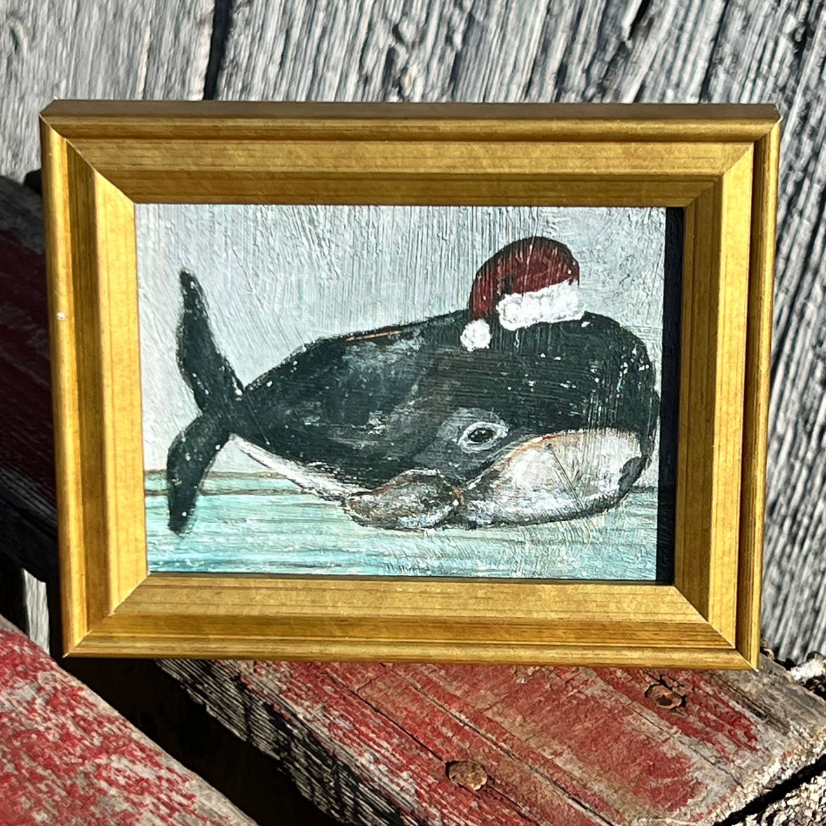 Framed Mini Rectangular Giclee of Santa Whale - Tabletop