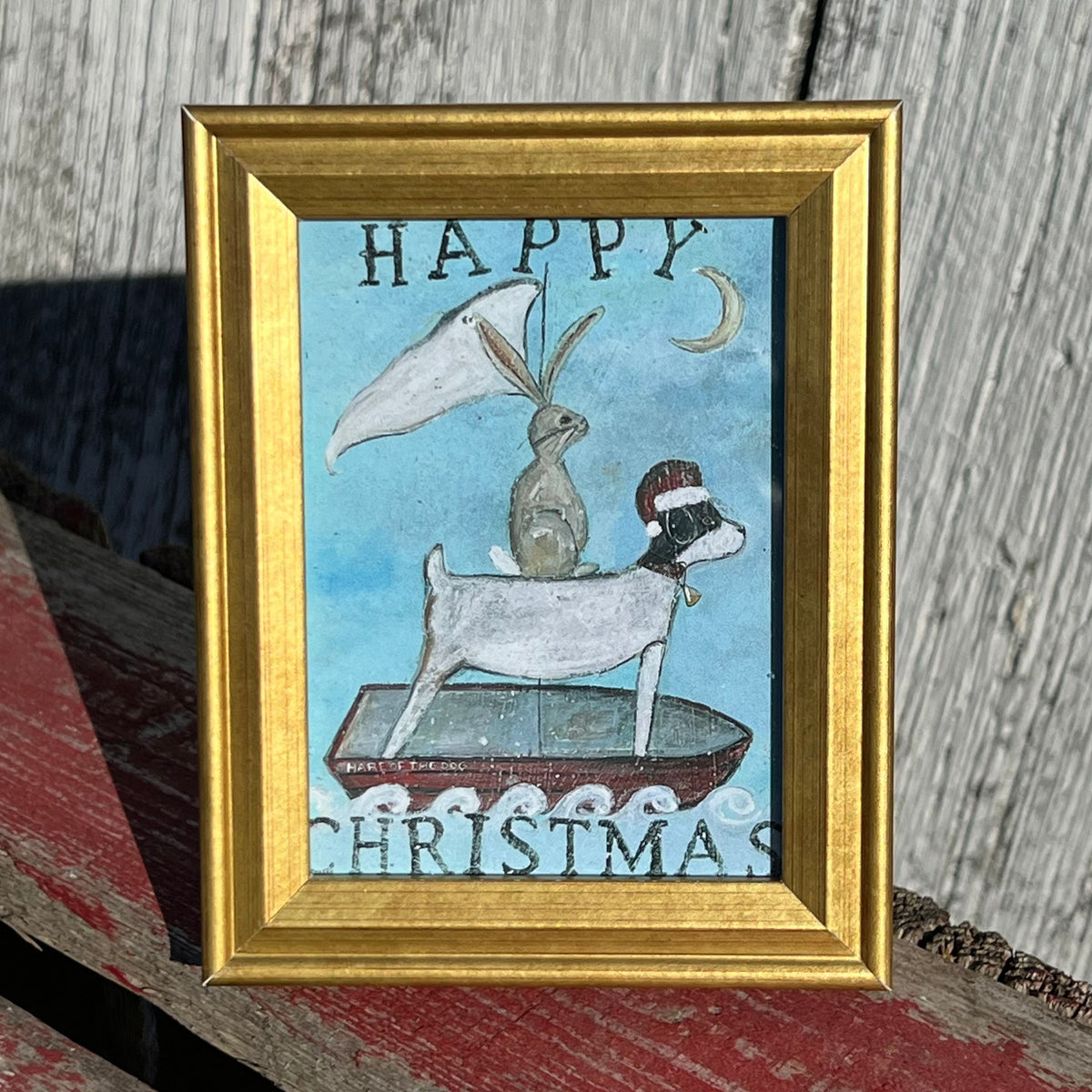 Framed Mini Rectangular Giclee of Happy Christmas - Tabletop