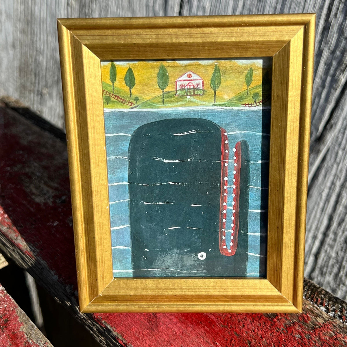 Framed Rectangular Giclee of Rising Whale - Tabletop