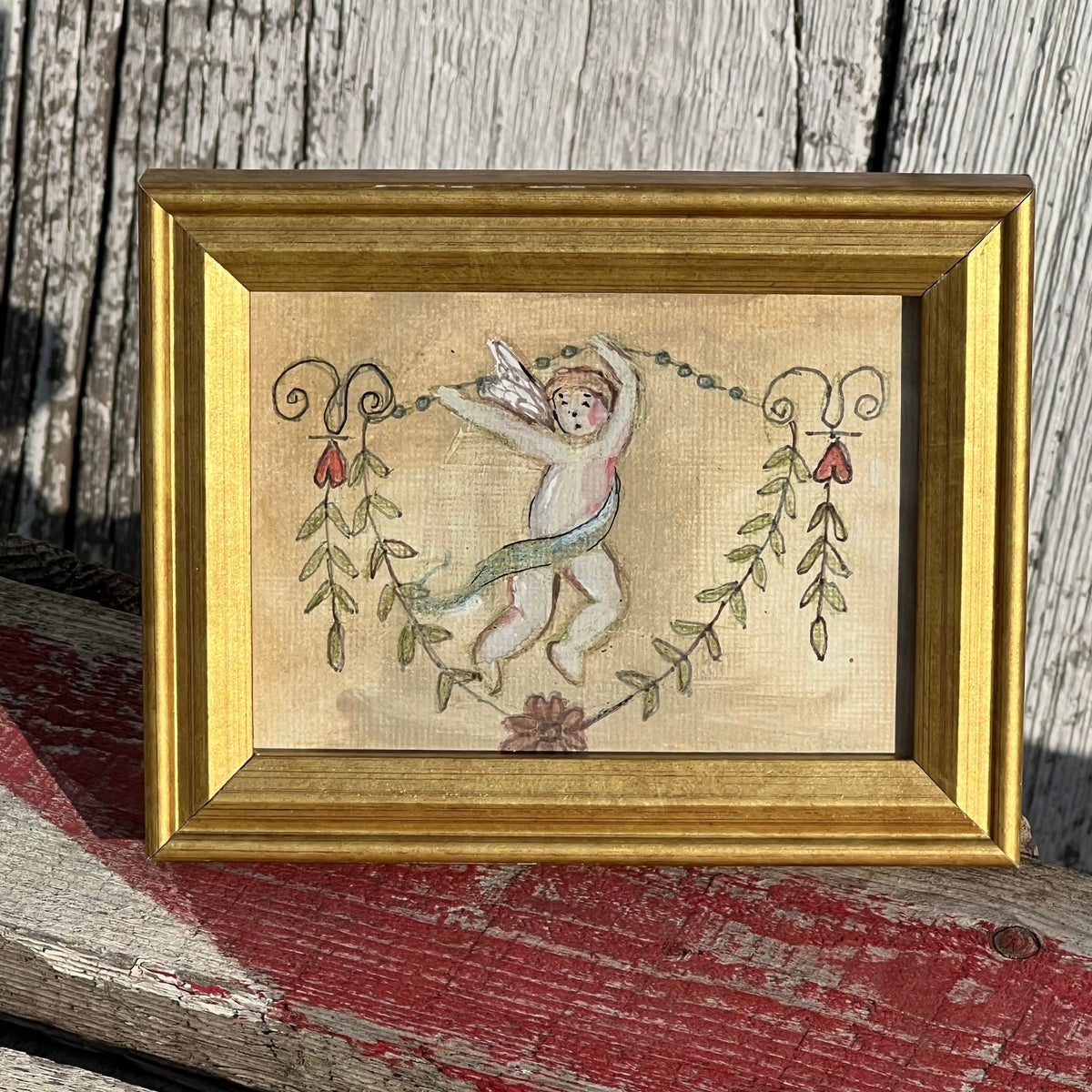 Framed Rectangular Giclee of Antique Cherub - Tabletop