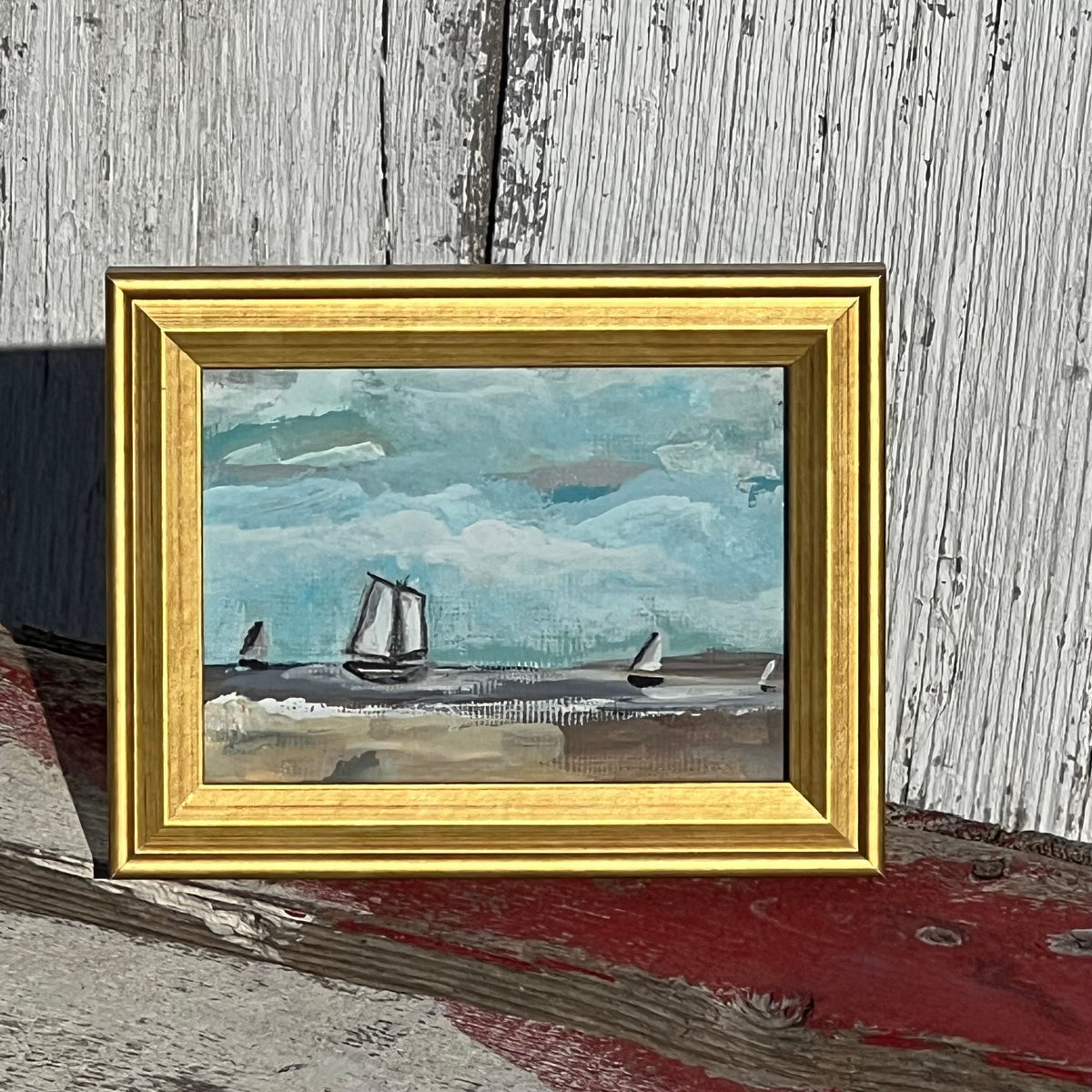 Framed Rectangular Giclee of Sailboats Along the Shore - Tabletop