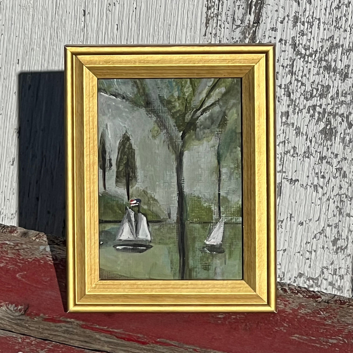 Framed Rectangular Giclee of Sailboats Along the Woodlands Shore - Tabletop