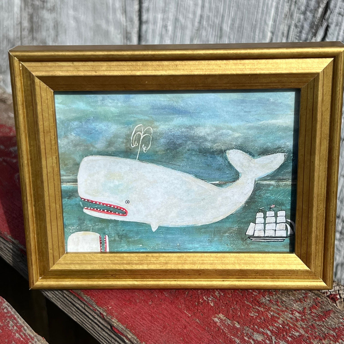 Framed Rectangular Giclee of White Whales - Tabletop