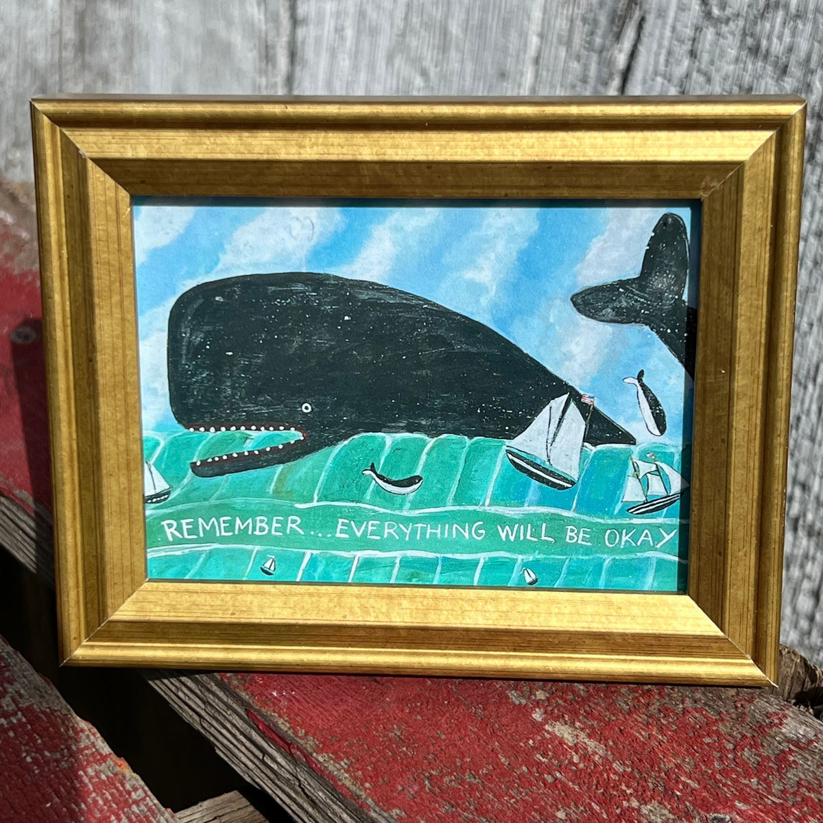Framed Rectangular Giclee of Remember, Everything Will Be Okay - Whale - Tabletop