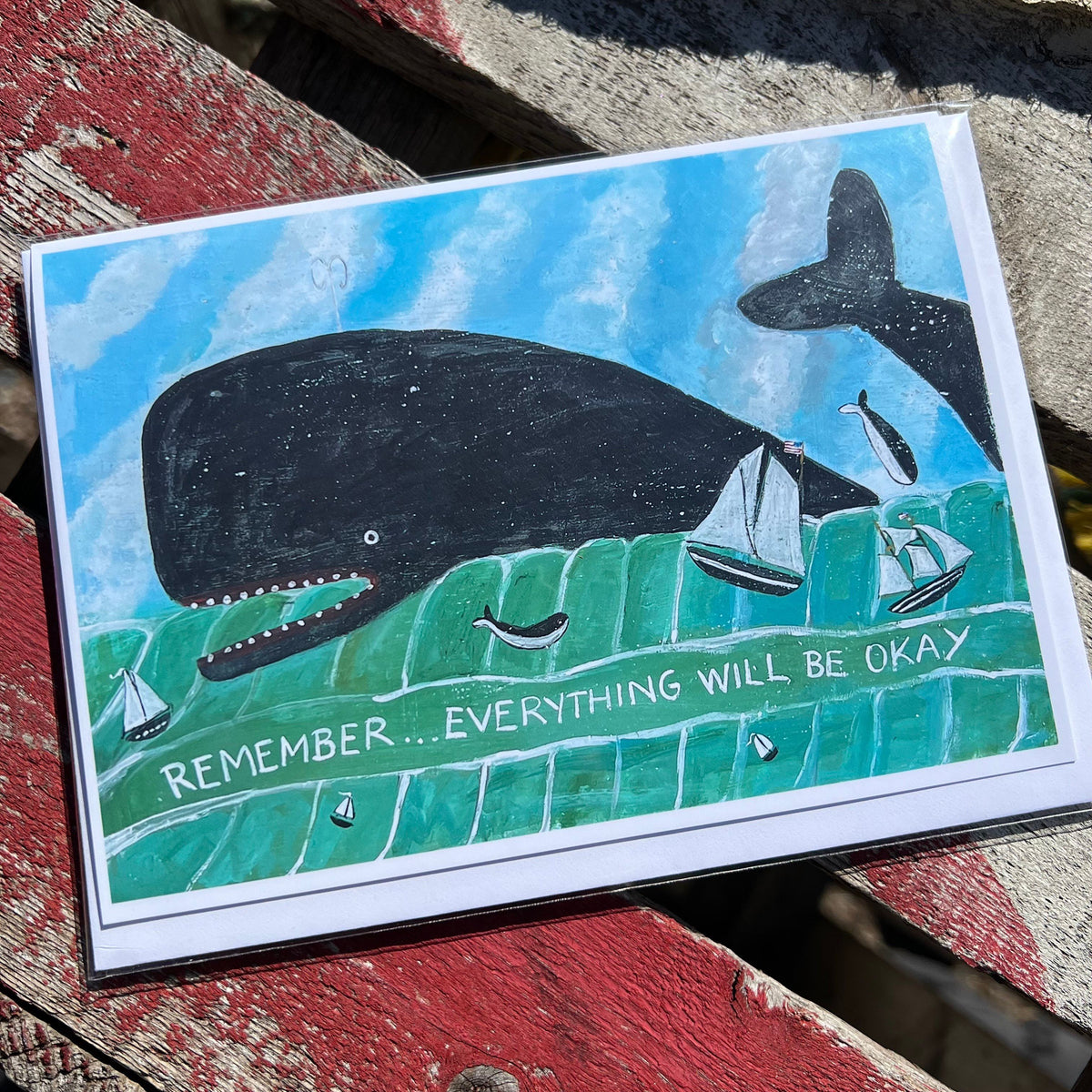 Remember, Everything Will Be Okay Greeting Card - “Whale with Boats”