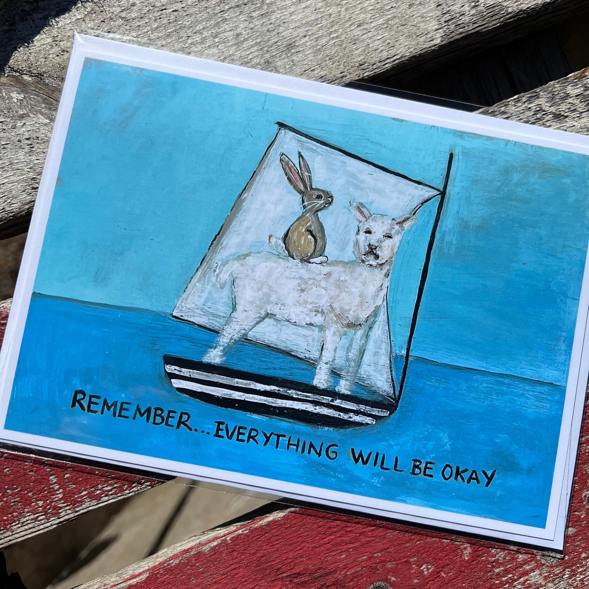 Remember, Everything Will Be Okay Greeting Card - “Lamb and Bunny Set Sail”