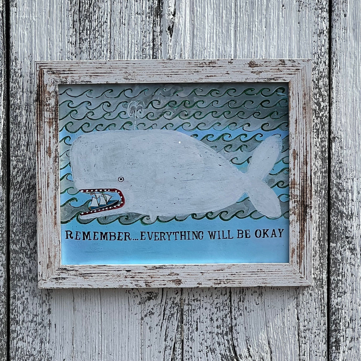 Framed Giclee of Remember, Everything Will Be Okay - Boat in Mouth of Whale