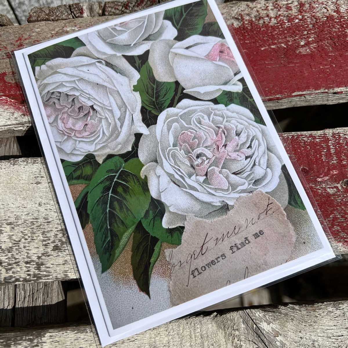 “We are the Flower” Greeting Card - “Flowers Find Me” - Antique Scrapbook