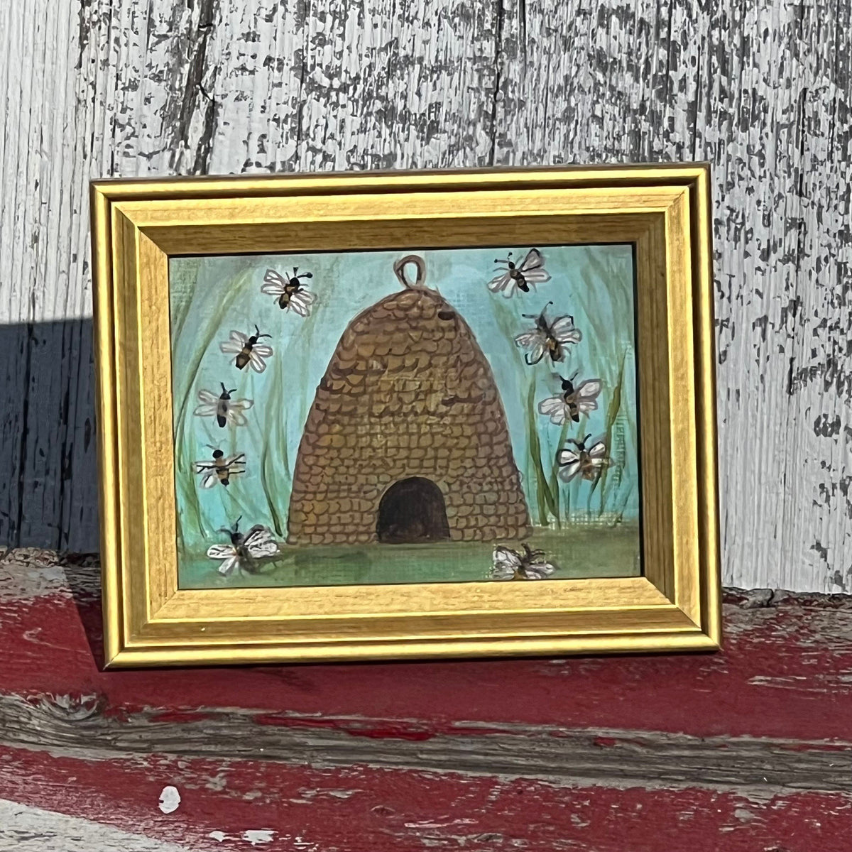 Framed Rectangular Giclee of Busy Beehive - Tabletop
