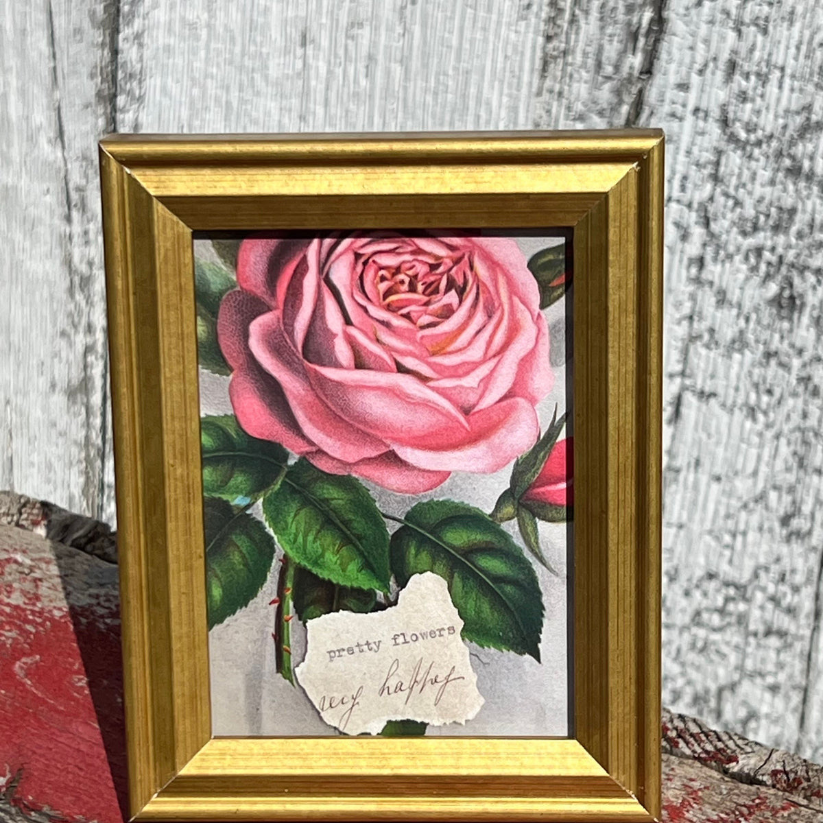 Framed Rectangular Giclee of “Pretty Flowers” from Antique Scrapbook Designed by Flowerness Farm - Tabletop