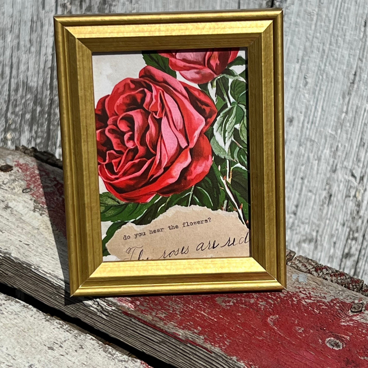 Framed Rectangular Giclee of “Do you Hear the Flowers?” from Antique Scrapbook Designed by Flowerness Farm - Tabletop