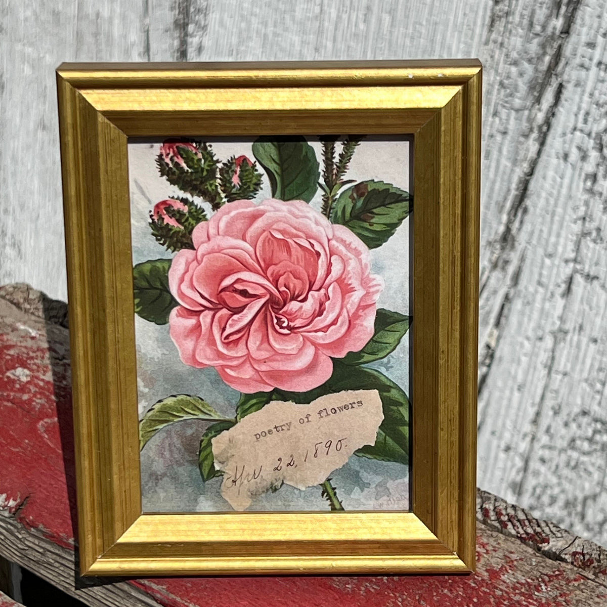 Framed Rectangular Giclee of “Poetry of Flowers” from Antique Scrapbook Designed by Flowerness Farm - Tabletop