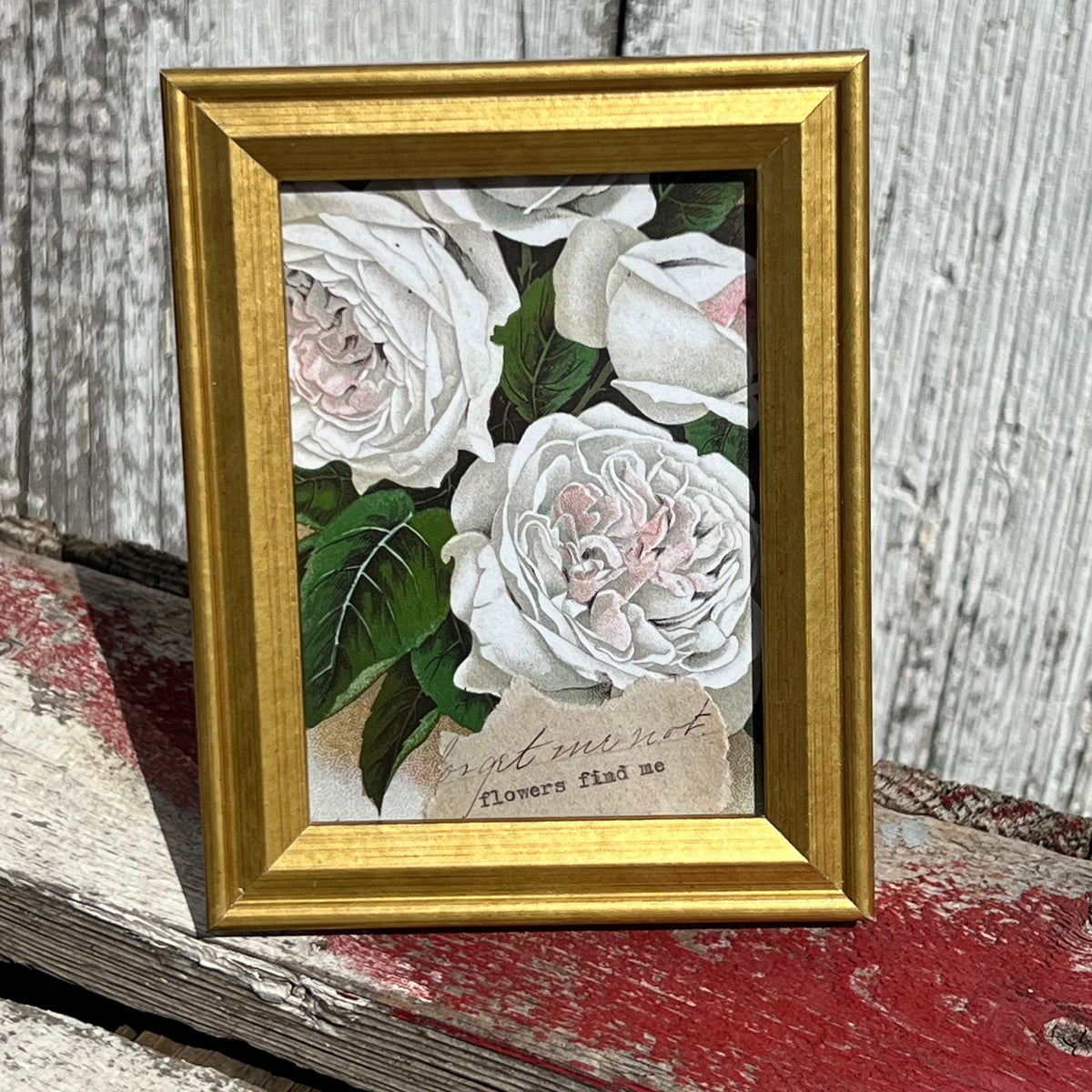 Framed Rectangular Giclee of “Flowers Find Me” from Antique Scrapbook Designed by Flowerness Farm - Tabletop
