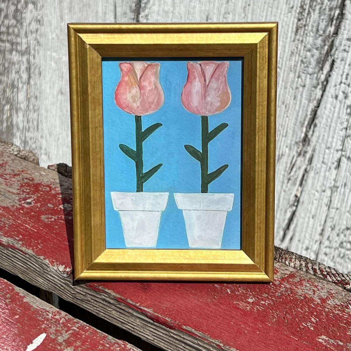Framed Rectangular Giclee of Pink Tulips - Tabletop