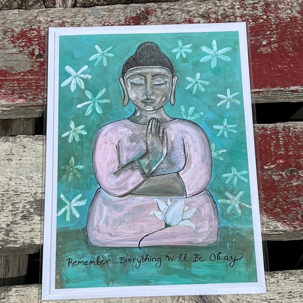 Remember, Everything Will Be Okay Greeting Card - “Buddha and White Lotus”