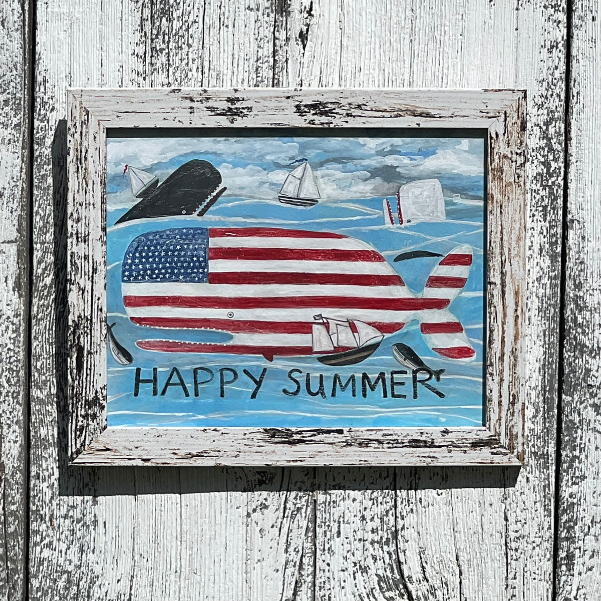 Framed Giclee of Patriotic Whale - Happy Summer