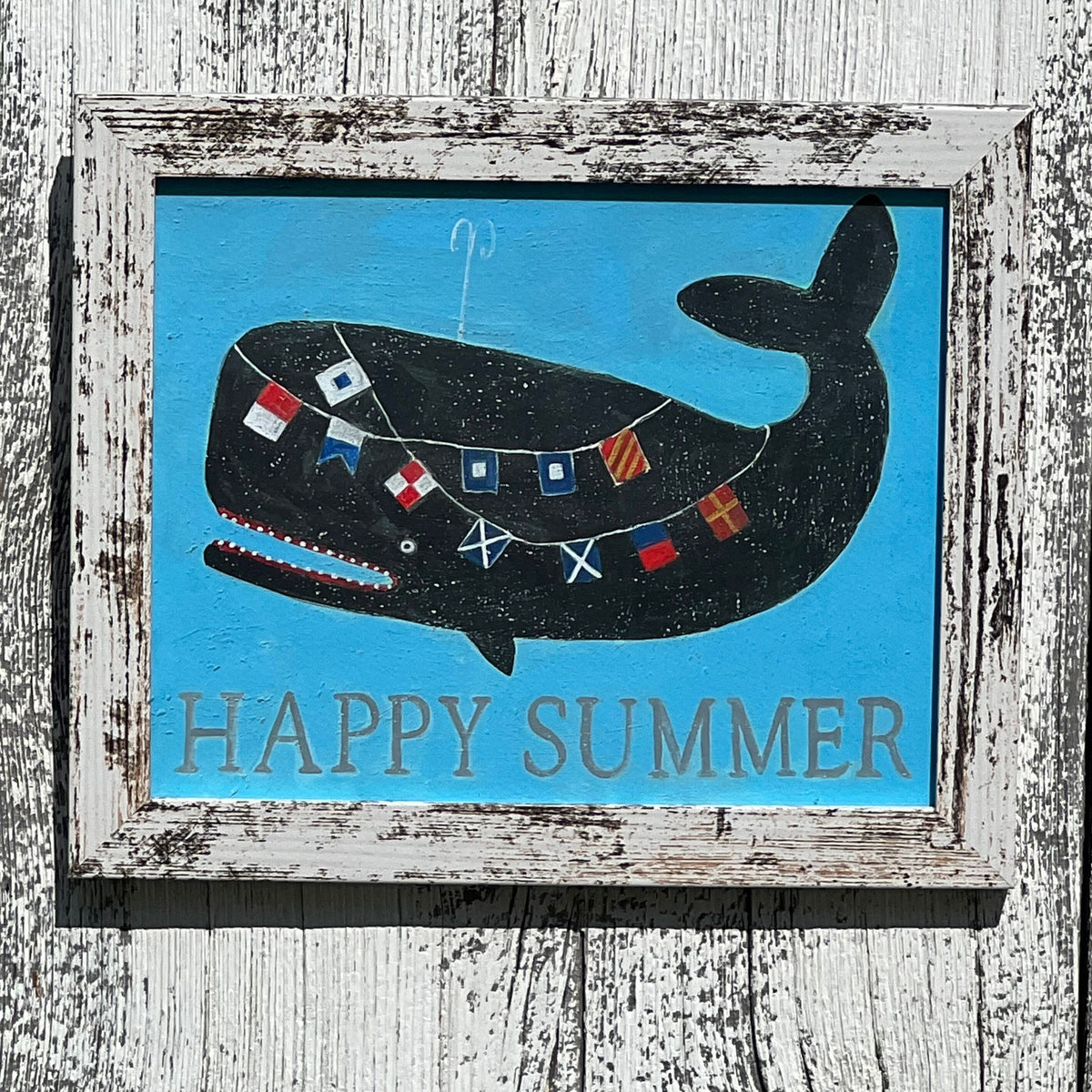 Framed Giclee of Signal Flag Whale - Happy Summer