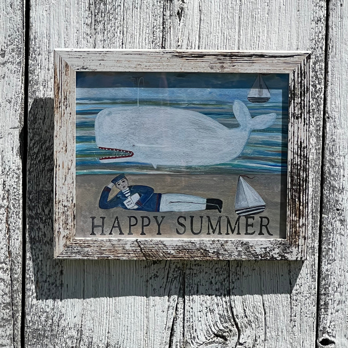 Framed Giclee of Moby Dick and the Sailor - Happy Summer