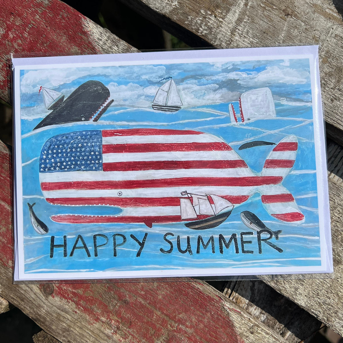 Summer Greeting Card - “Patriotic Whale - Happy Summer”