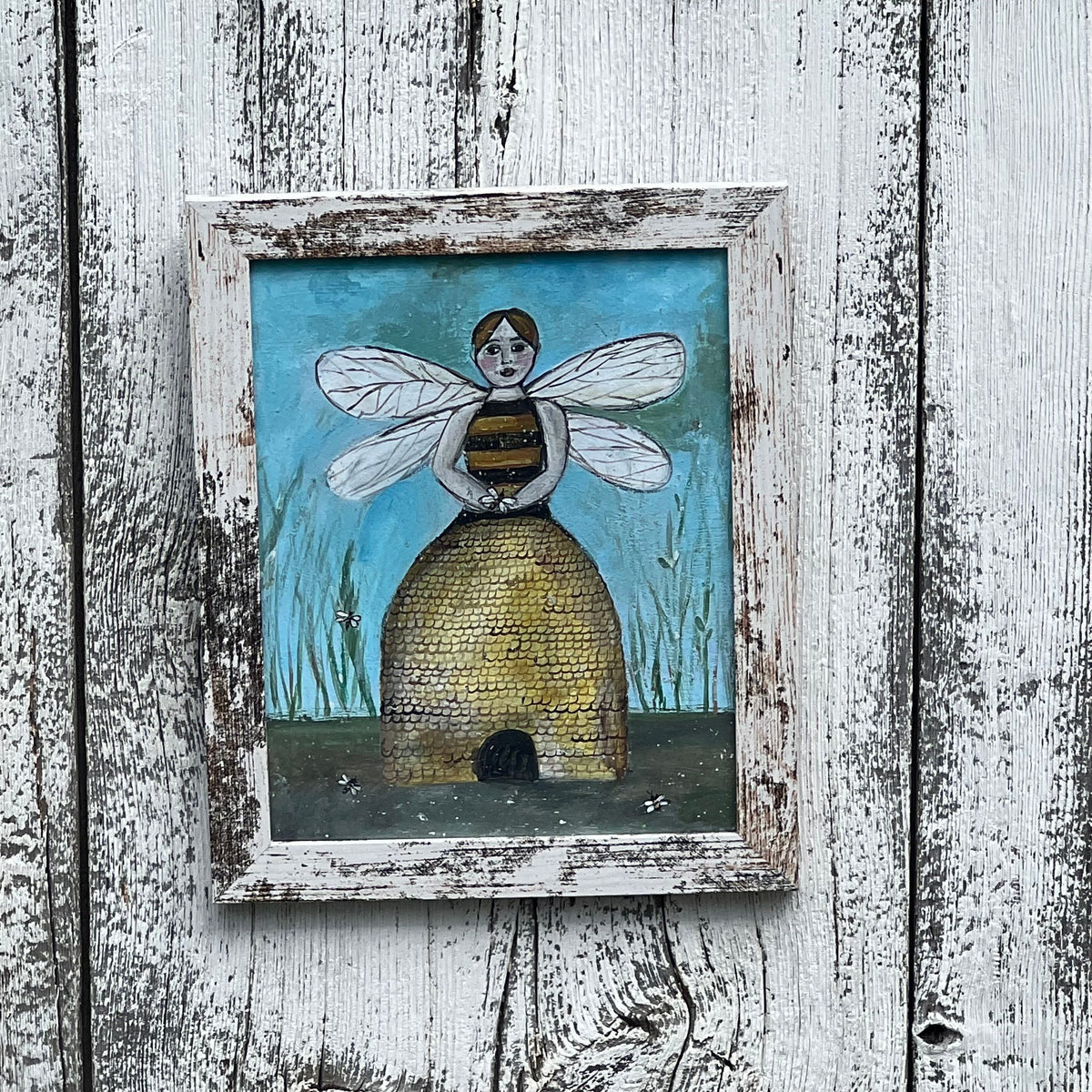 Framed Giclee of Bee on her Hive