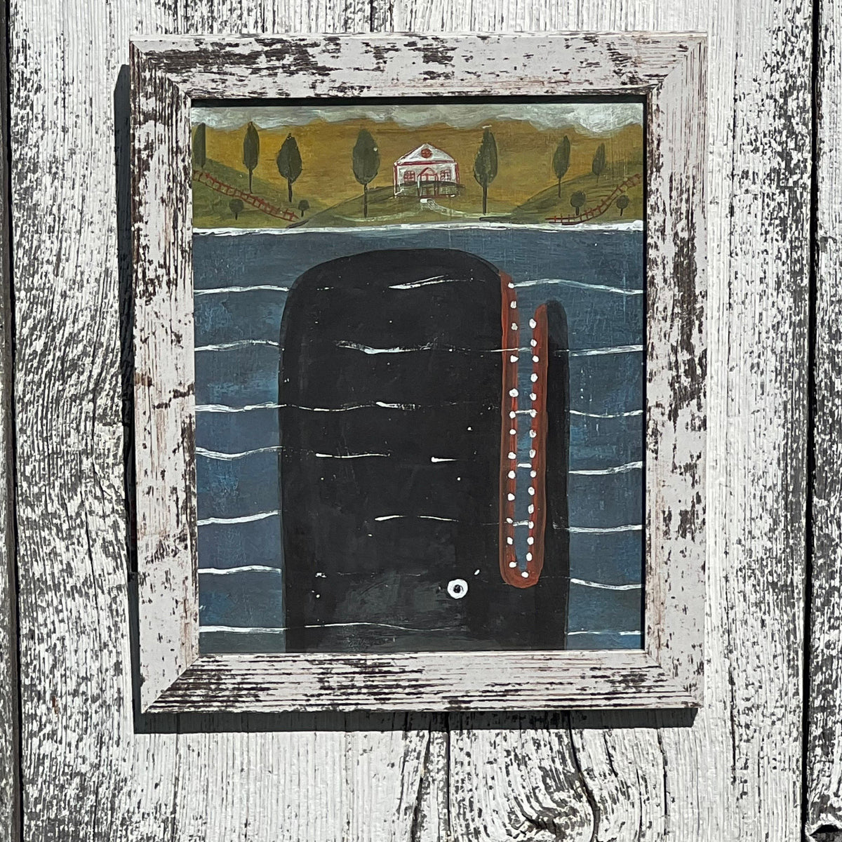 Framed Giclee of Rising Whale and Primitive Landscape