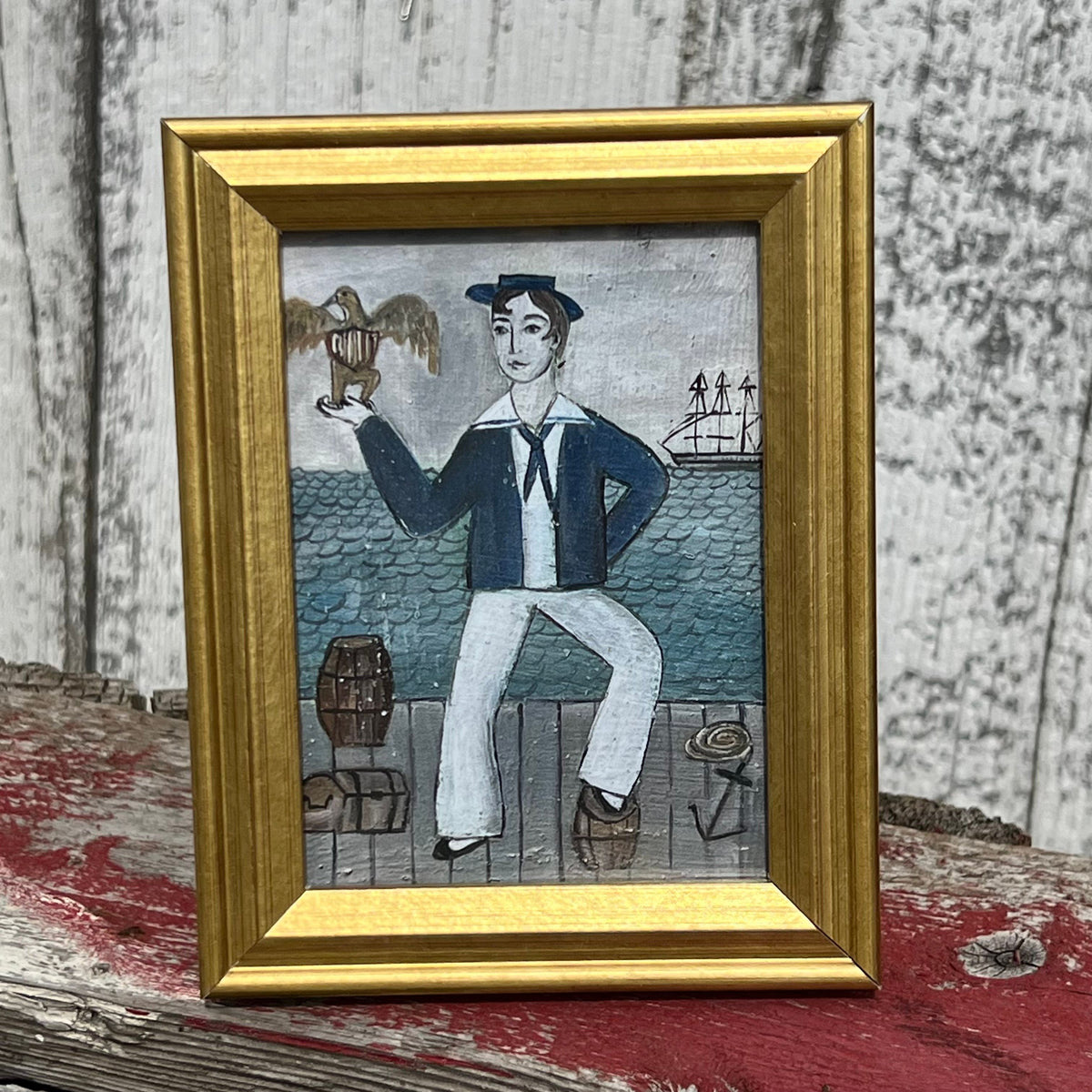 Framed Mini Rectangular Giclee of Original Painting Patriotic Sailor - for Tabletop