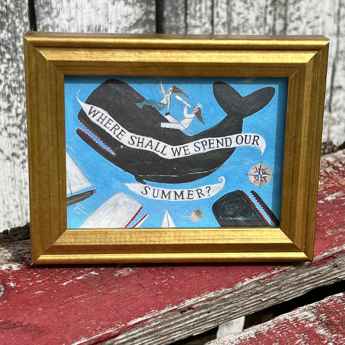 Framed Mini Rectangular Giclee of Where Shall We Spend Our Summer? - Tabletop