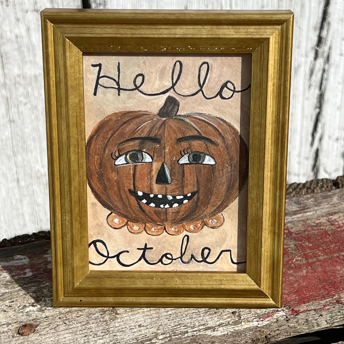Framed Mini Rectangular Giclee of "Hello October" - Tabletop