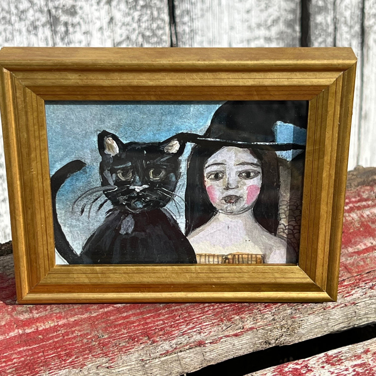 Framed Mini Rectangular Giclee of "Witch Mermaid and Cat Friend" - Tabletop
