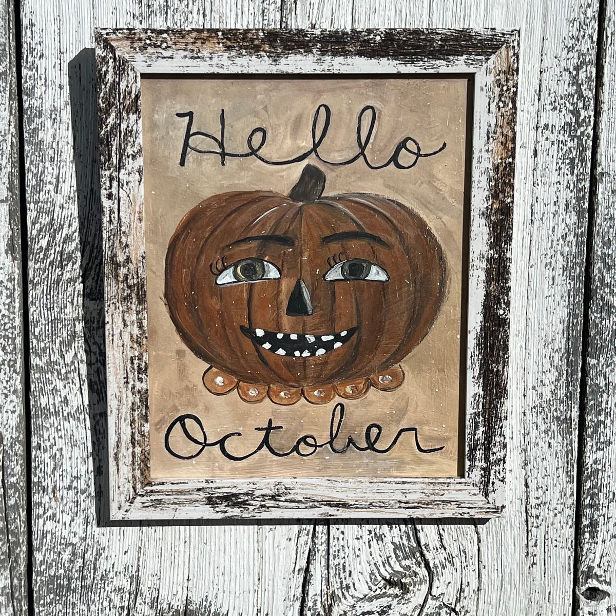 Framed Giclee of "Hello October" in 8x10 Rustic Looking Frame